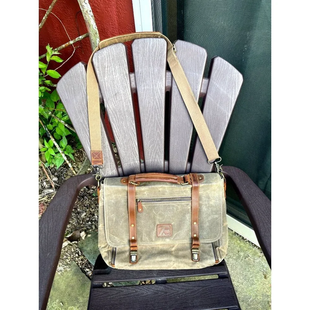 Men's Brown Waterproof Vintage Messenger Bag for 15.6 Inch Laptop - 16 Pockets